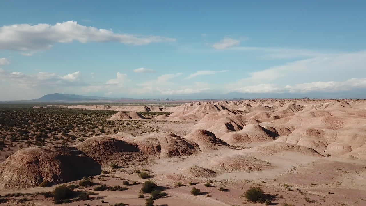 Dry Landscape and Dusty Desert Road in Outback of Argentina, Cinematic Aerial View With Endless Skyline