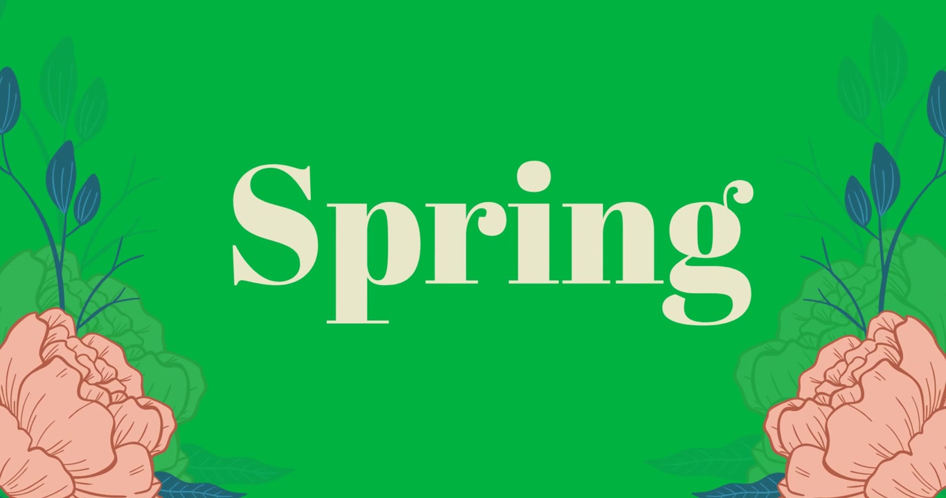 Digital animation of spring text banner with floral design on transparent background