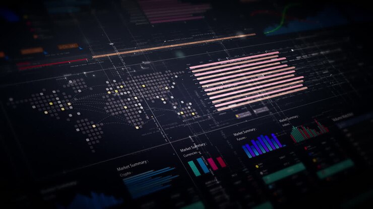 Dynamic data visuals for business info graphics, animated charts, and data-driven insights for a business meeting mock-up. Explore the world of trading, stock exchanges, and crypto