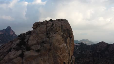 Aerial-panorama-showcasing-the-granite-mountain-range-in-Taif,-Saudi-Arabia-from-an-orbital-perspective