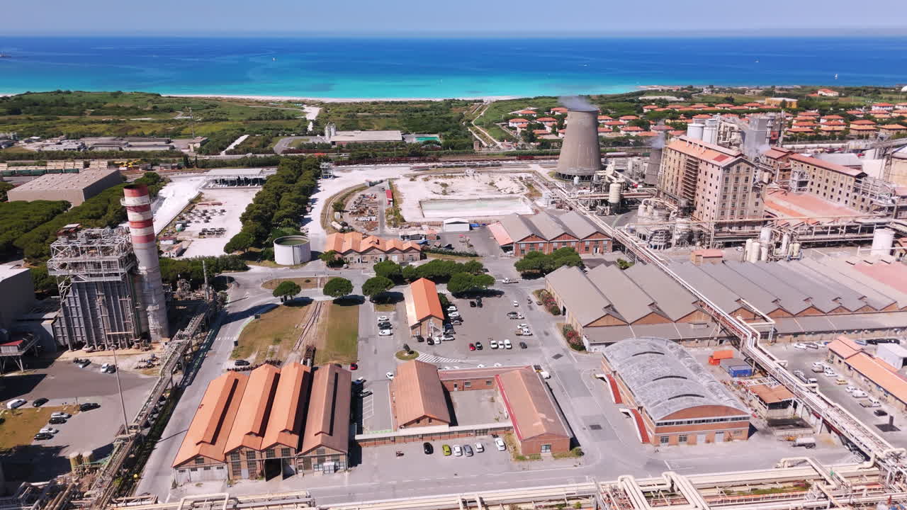 Aerial View of a Large Industrial Complex and Chemical Plant on the Coastline
