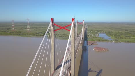 aerial view of the zarate brazo largo bridge, in argentina, that crosses the paraná river between the province of buenos aires and entre rios