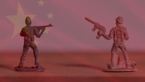 animation of flag of china over toy soldiers