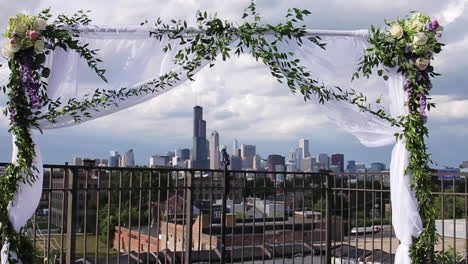 wedding arch with city view