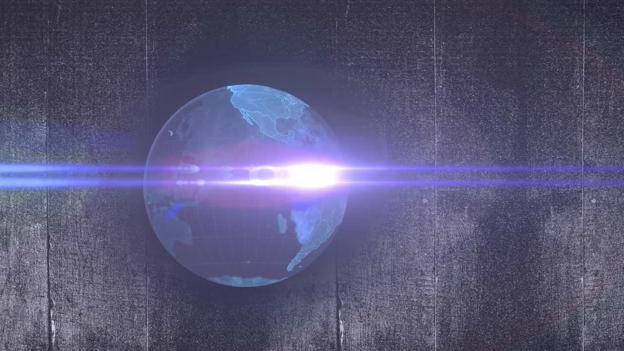 Animation of globe and light trails on gray background