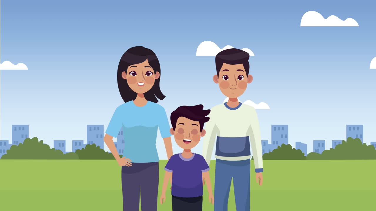 Young boy with parents characters | Premium Stock Video Footage