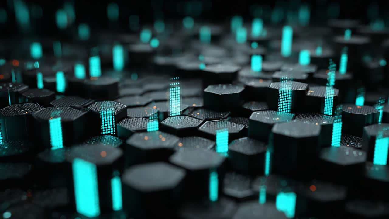Exploration of a Futuristic Hexagonal Grid with Neon Blue Elements: A Deep Dive into a Vibrant, Dynamic Landscape of Technological Aesthetics
