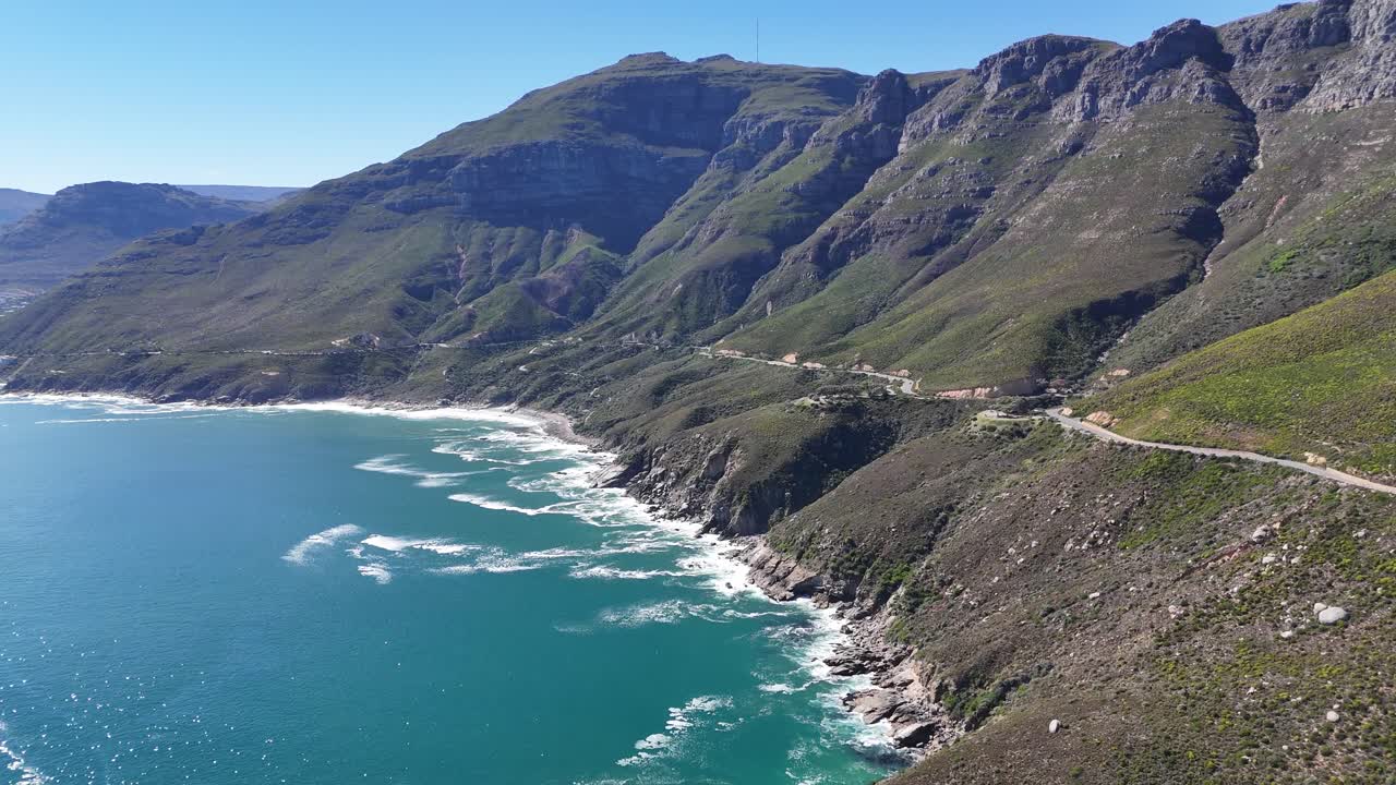 Aerial view of Chapman's Peak Drive Chappies, a spectacular winding route between Hout Bay and Noordhoek that offers breathtaking views of the Atlantic Ocean and cliffs