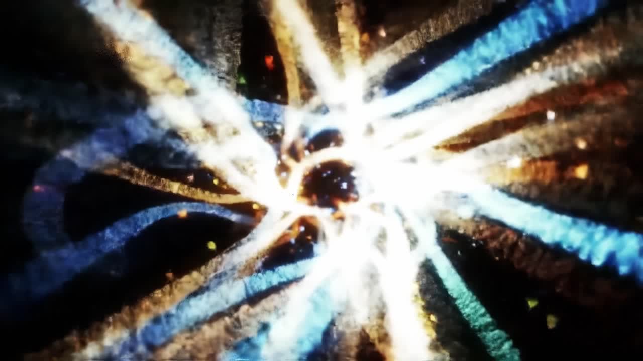 Dynamic Visual Representation of Energetic Patterns in a Complex Light Display, Emphasizing Movement and Color Variations through Abstract Design