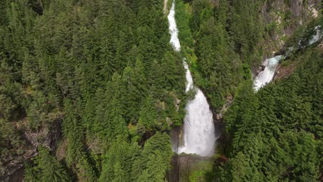 reinbach waterfalls cascading through dense green forest in a natural setting, aerial view