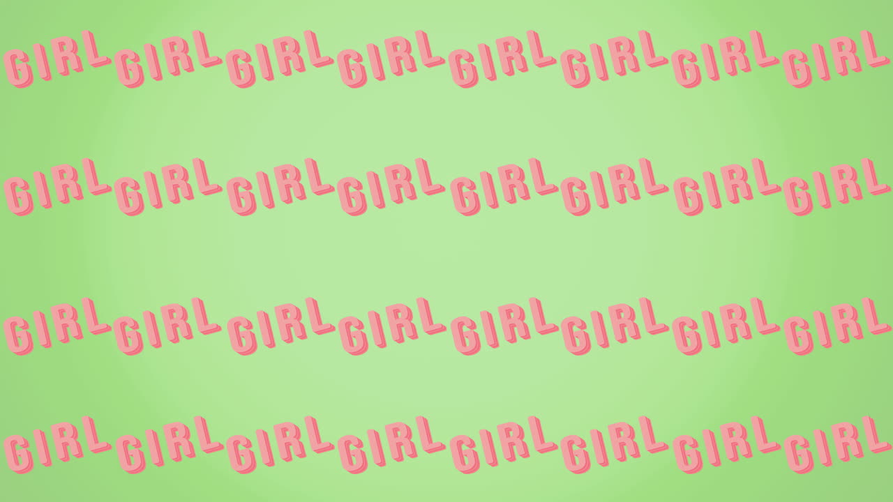 초록색 배경에 여러 소녀 텍스트의 애니메이션
