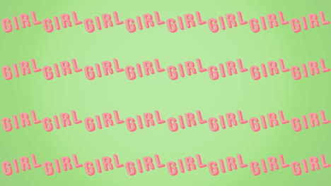 animation of multiple girl text, on green background