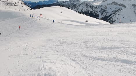 fpv pov of alpine skiing in dolomites, italy