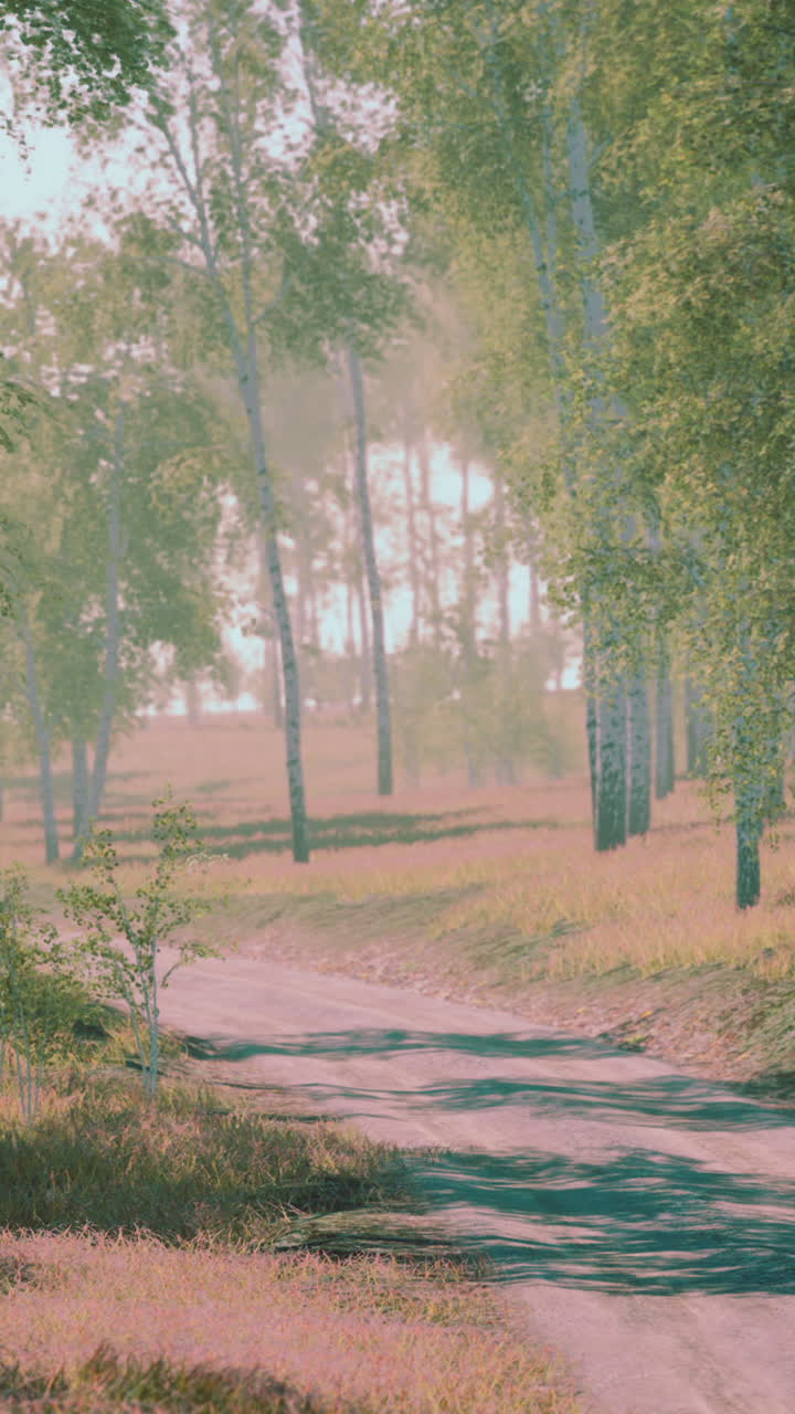 un camino de tierra sinuoso a través de un bosque con árboles altos