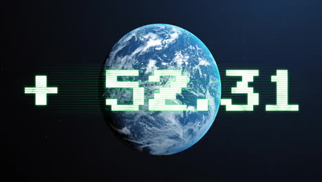 earth with green digital numbers animation showing +52