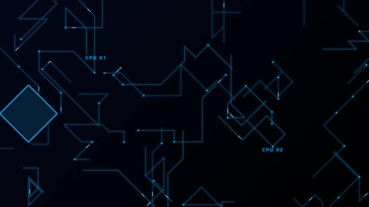 Digital Circuit Board Interface with Glowing Blue Data Lines
