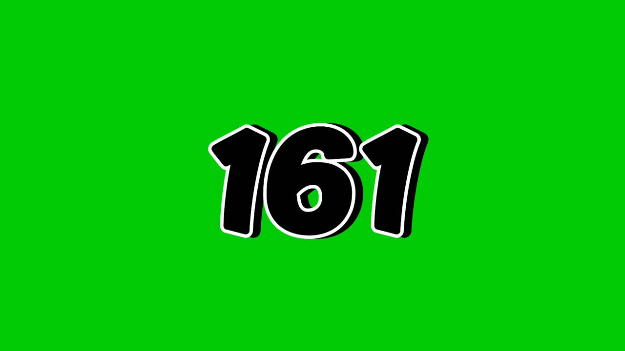 Number 161 symbol sign animation motion graphics cartoon on green screen background. Black color number reveal on smoke,for video number for video elements
