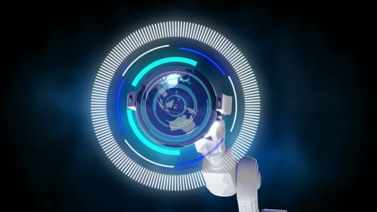 animación del escaneo del alcance y el procesamiento de datos a través del globo y la cámara de cctv.