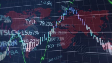 Animación-Del-Procesamiento-De-Datos-Del-Mercado-De-Valores-Sobre-El-Mapa-Mundial-Sobre-Fondo-Negro