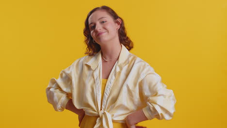 shocked happy young woman pointing to camera making choice showing direction choosing winner you