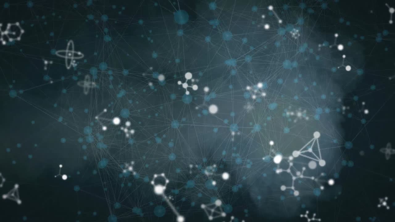 animación de moléculas y red de conexiones sobre fondo negro