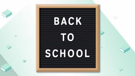 animation of back to school text over school items icons on green background