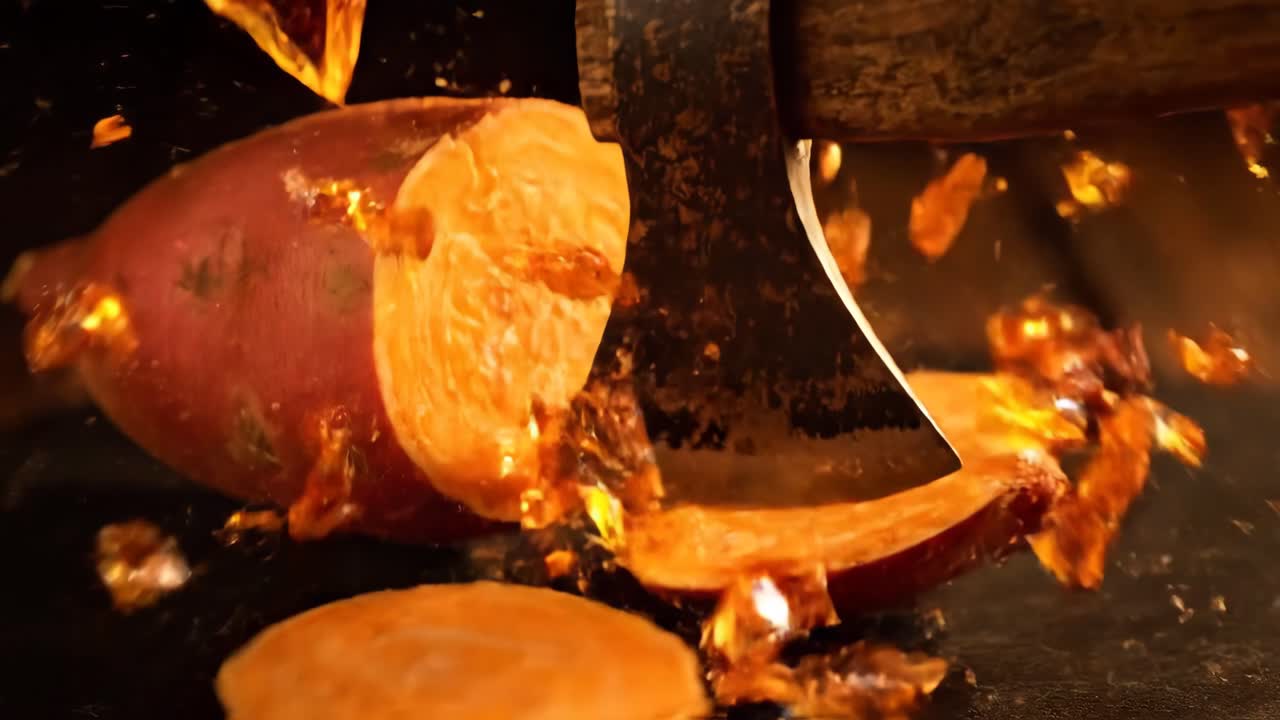 Sweet Potato Sliced with Axe