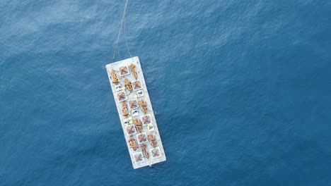 uniek zicht op een kunstmatige rifstructuur op een drijvend schip, klaar voor installatie op de oceaanbodem