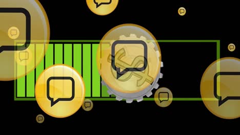 animación de iconos de medios sobre el engranaje con dólar y barra de carga