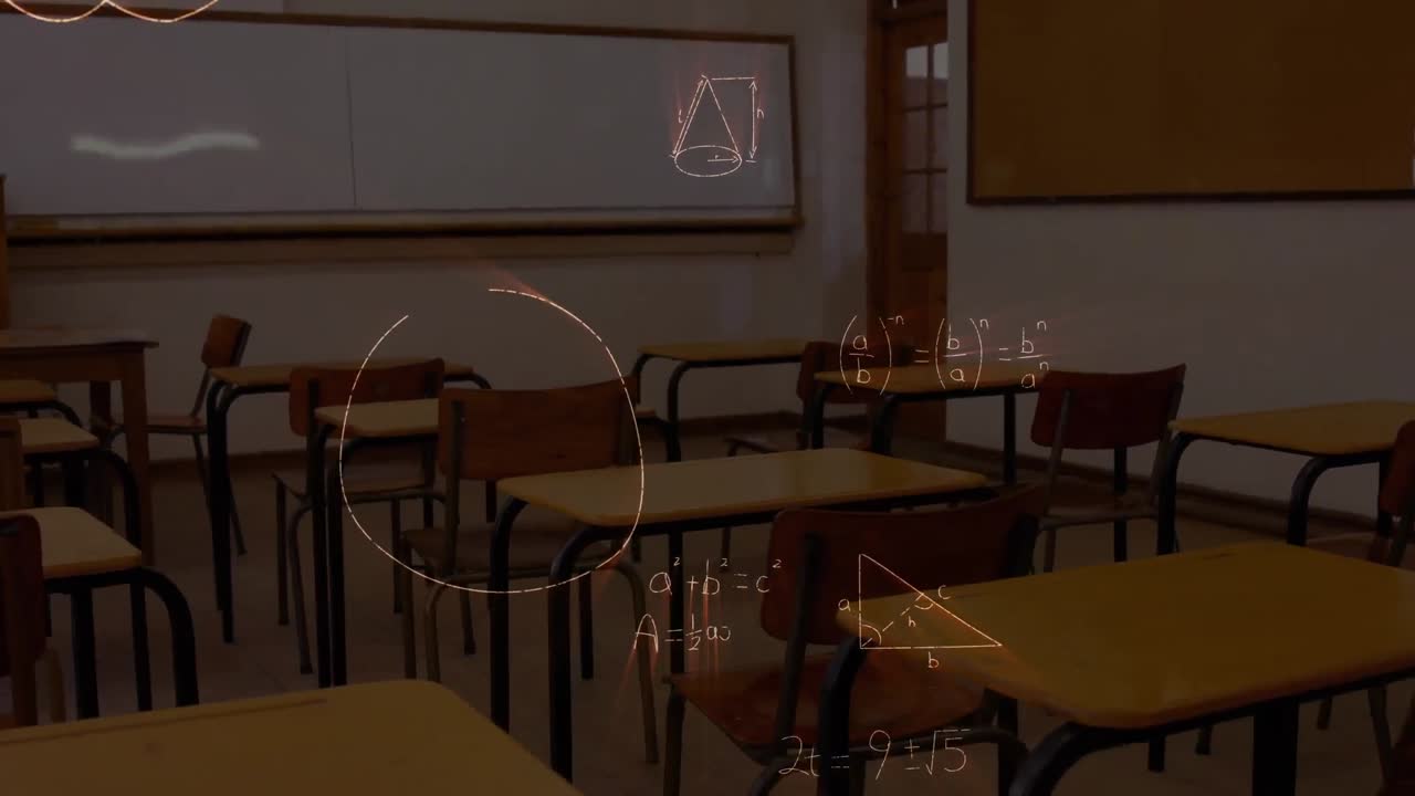Animazione di equazioni matematiche su aula vuota