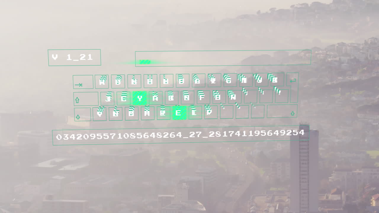 Animation of data processing over cityscape