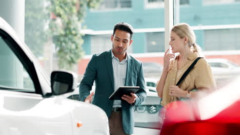 customer looking at cars with salesman