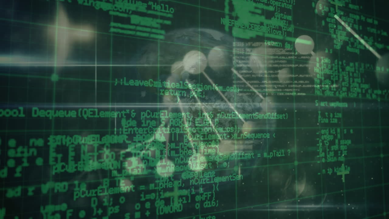 녹색 공간에서 dna 사슬을 통해 데이터 처리의 애니메이션