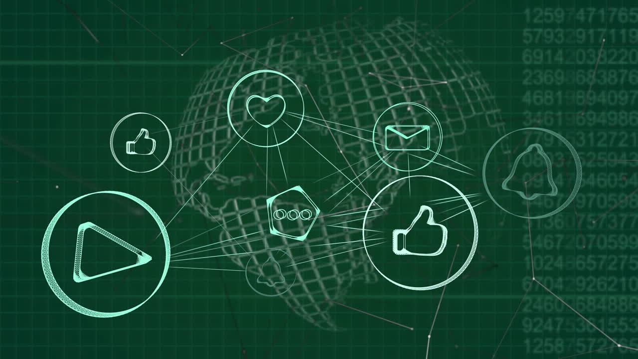 전지구 회전 및 데이터 처리에 대한 연결 아이콘의 웹