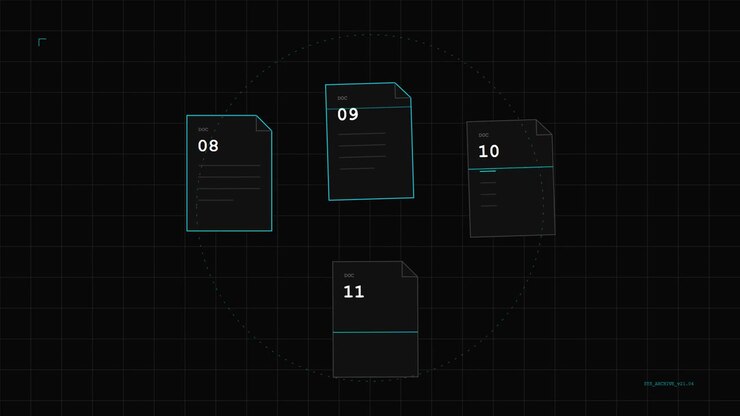Digital Interface Displaying Animated Document Icons in a Grid