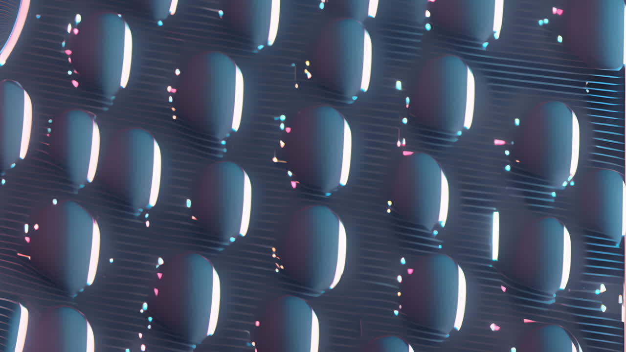 Abstract 3D shapes with glowing edges and colorful dots animation