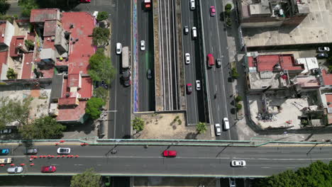 tilt up drone movement over tlalpan, one of the most important highways in mexico city