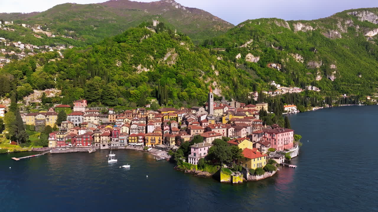Aerial drone view of the village Bellagio near Lake Como, Italy