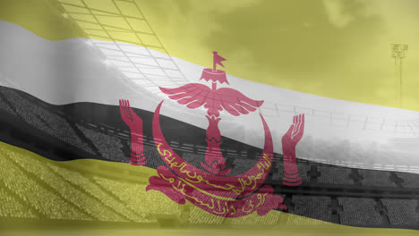 animation of flag of brunei over sports stadium