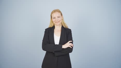 Business-woman-making-a-trust-sign-at-the-camera.