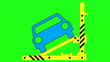 hydraulic car jack to lift and repair vehicle. green screen background. 4k animation.