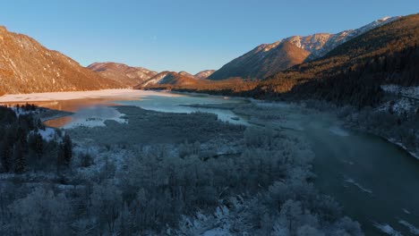 sylvenstein lake and isar river in bavarian alps mountains, germany