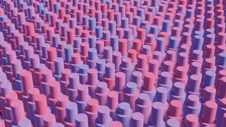 Abstract animated background with 3d render multicolor cylinders. Seamless loop modern satisfying 3d animation
