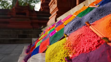 colorful powders displayed at a temple