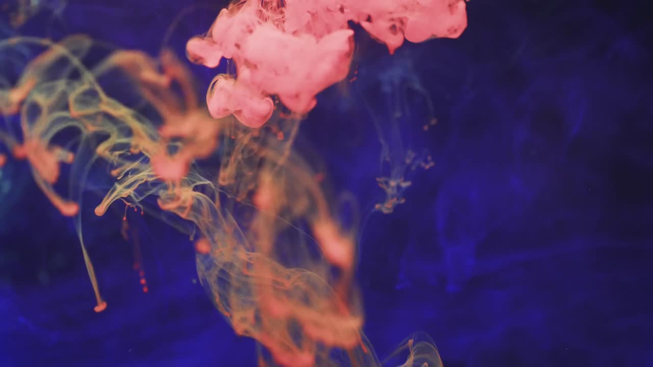 Animation of flash sale text over orange liquid on blue background