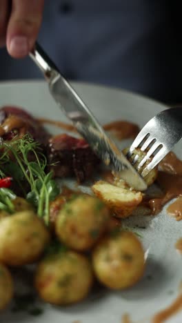 steak dinner with roasted potatoes