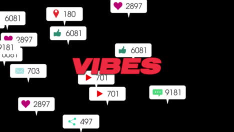 Animation-Von-Vibes-Text-In-Rot-über-Social-Media-Benachrichtigungen-Auf-Schwarzem-Hintergrund