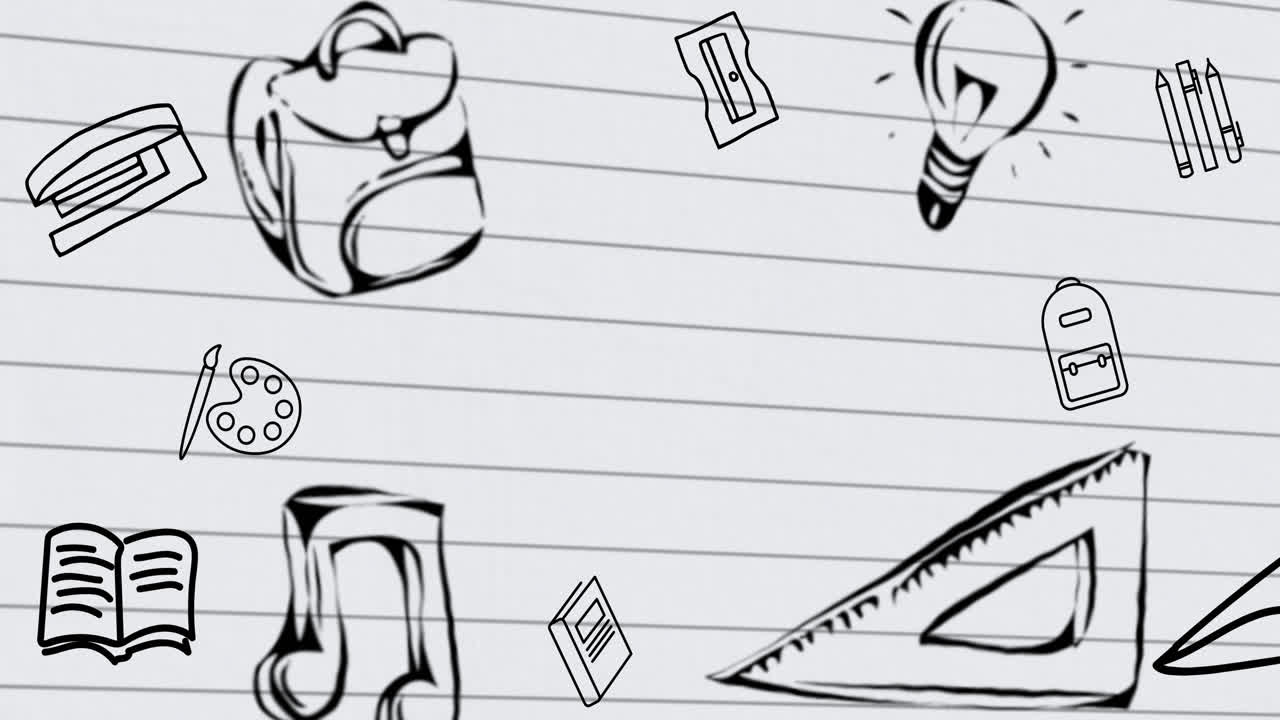 ⁇ 색 배경 에 있는 학교 물건 아이콘 의 애니메이션