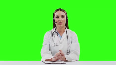 Caucasian-female-doctor-on-green-screen-background