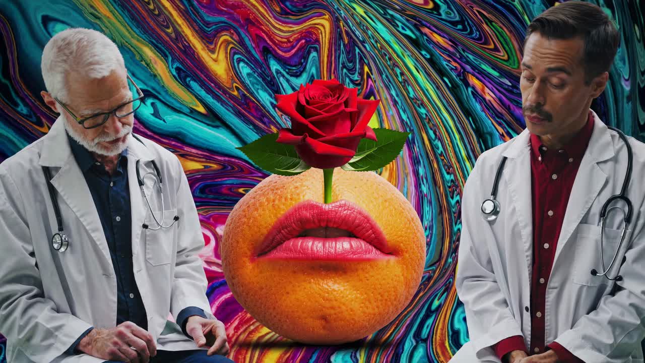 의사들은 장미와 입술과 함께 초현실적인 오렌지를 논의합니다.